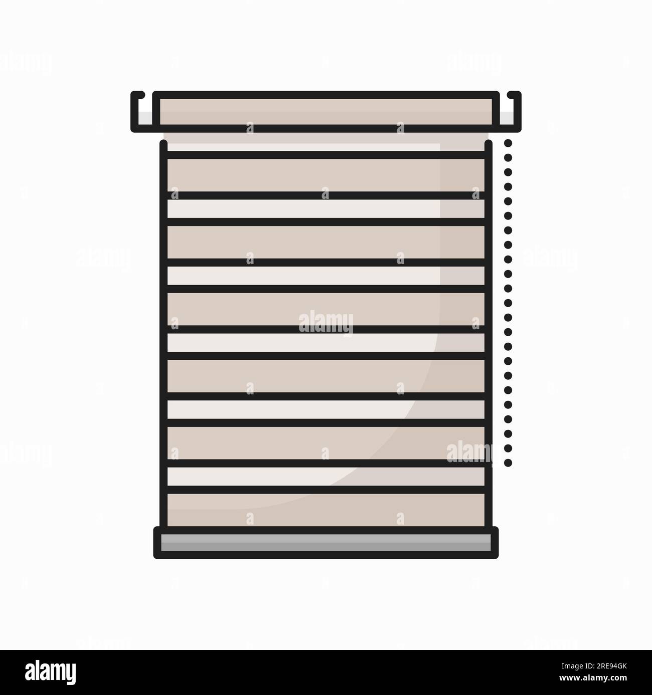 Rolled window shade, window blinds, jalousie curtain isolated