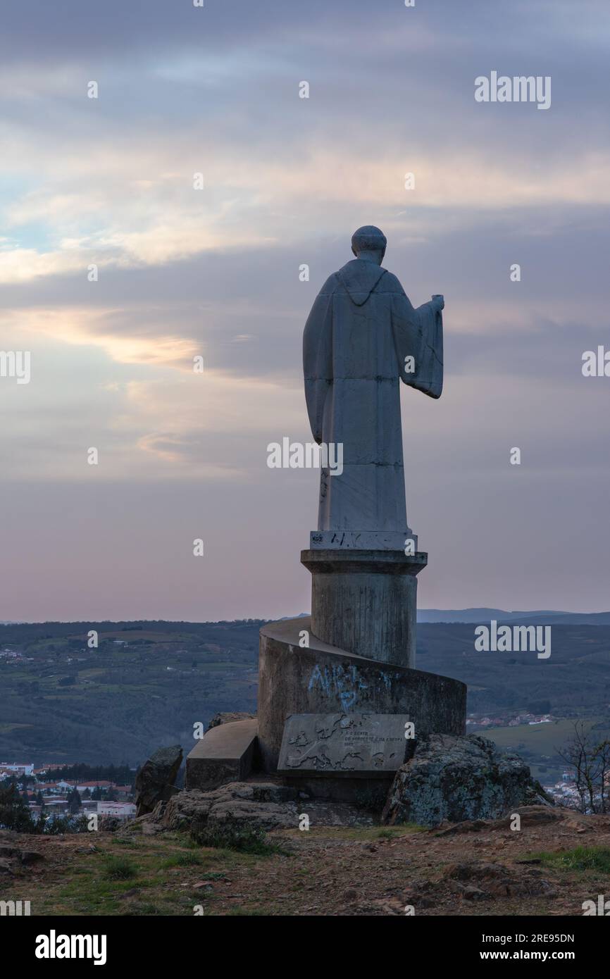 Elevated sunset view of St. Bartholomew (Miradouro de Sao Bartolomeu), located in Braganca, north of Portugal Stock Photo