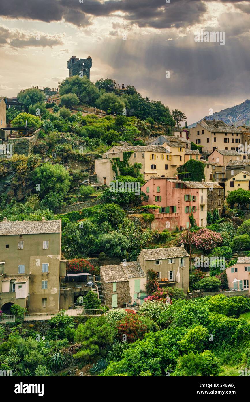 Nonza, Bergdorf, Westküste, Cap Corse,Korsika, Frankreich, Europa Stock Photo