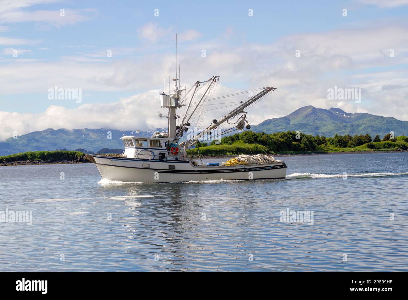 Commercial salmon fishing boat t in St. Paul Harbor in Kodiak, Alaska. Stock Photo