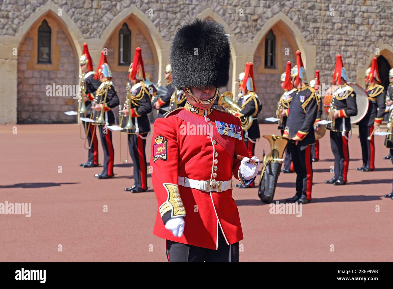 WINDSOR, GREAT BRITAIN - MAY 19, 2014: This is the ceremony of changing the guard of the Royal Guard at Windsor Castle. Stock Photo