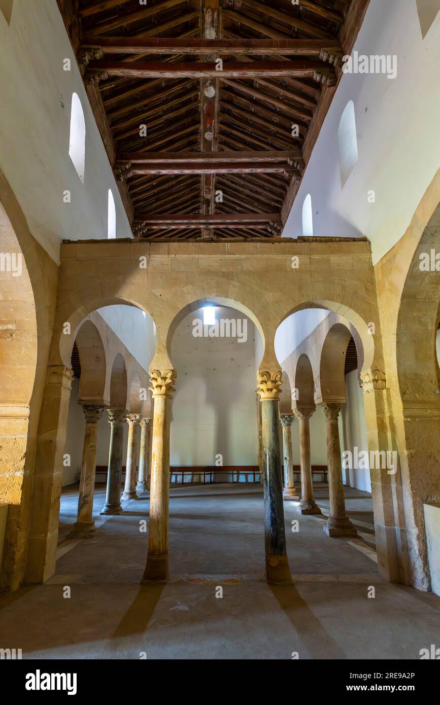 Interior of monastery of San Miguel de Escalada, consecrated year 951 by bishop Genadio of Astorga. It is a former monastery in the province of León, Stock Photo