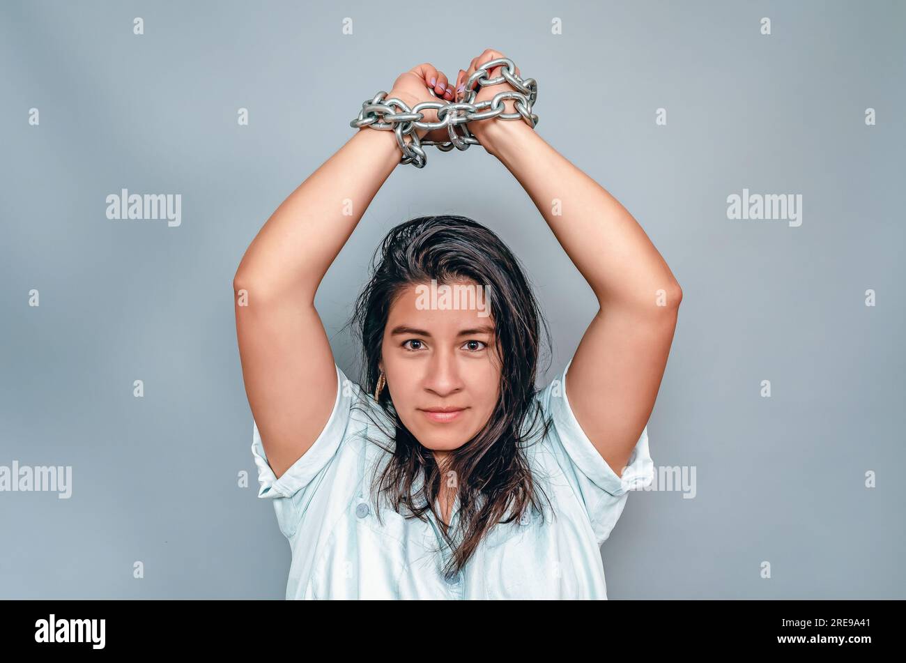 Woman in Chains stock photo. Image of expression, horror - 12466838