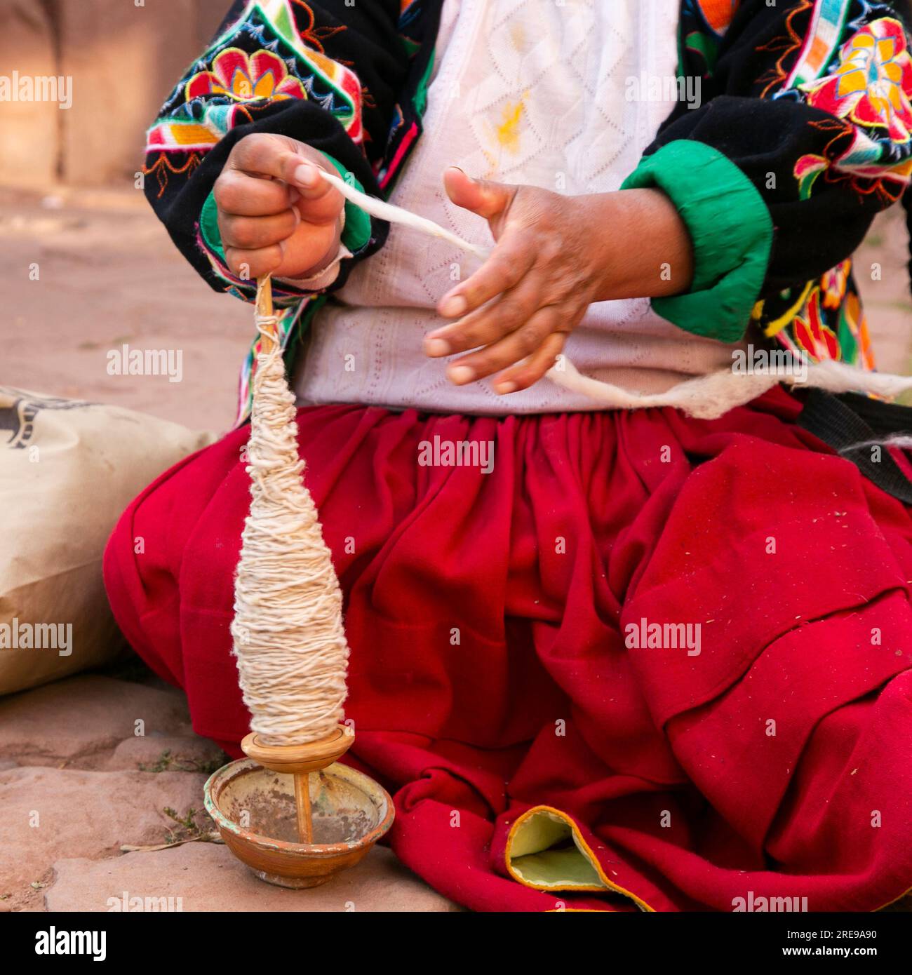 Material for the production of textile crafts in an indigenous community in Peru. Stock Photo