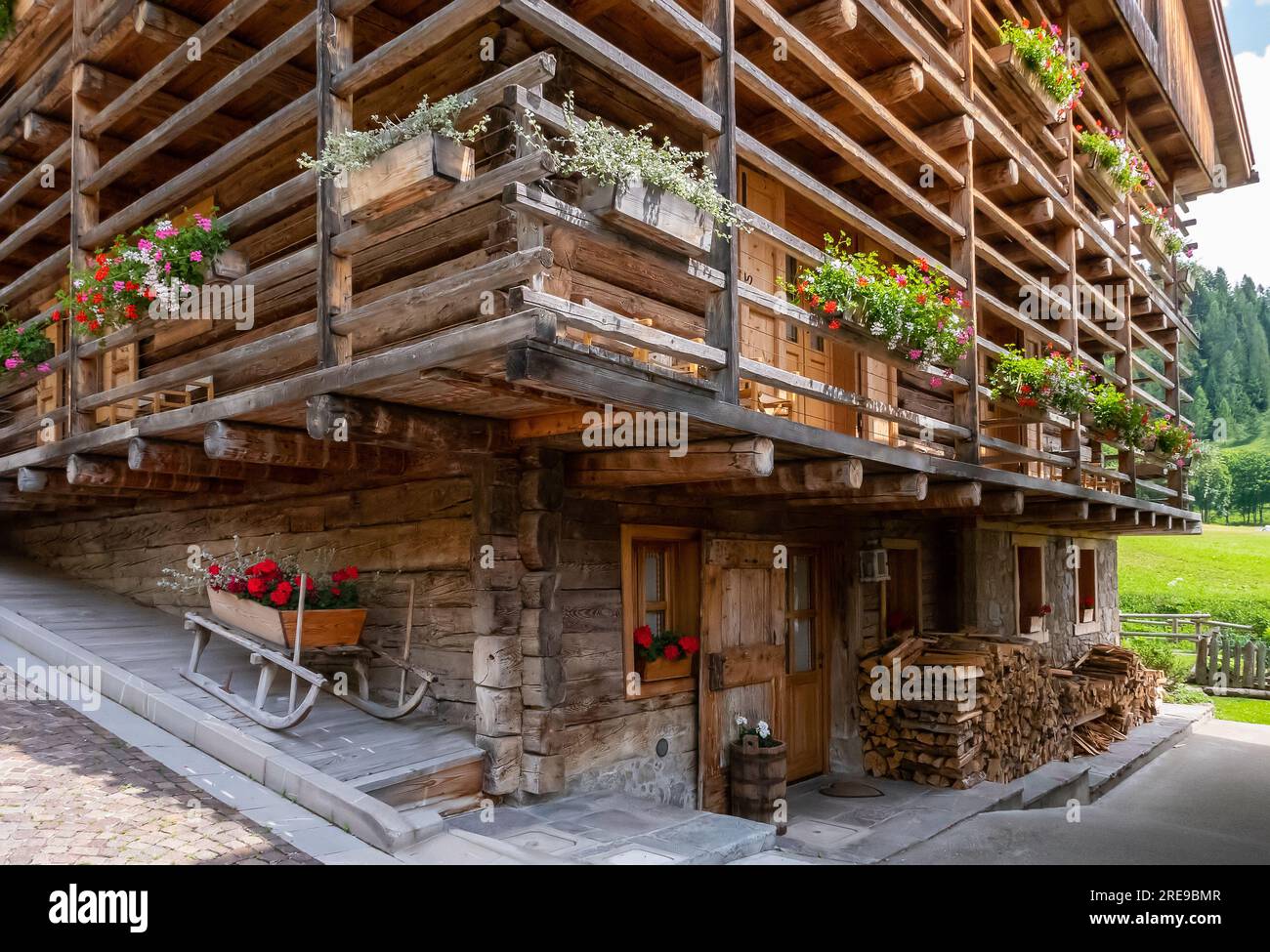 Details of a typical wooden house in the alpine town of Sauris, in Italy Stock Photo