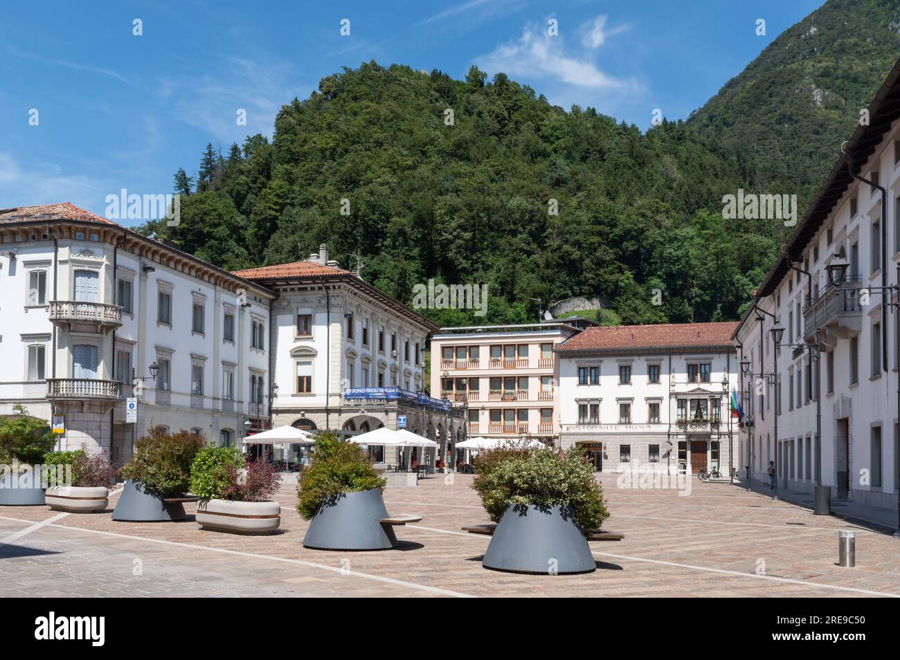 Tolmezzo, Italy (14th July 2023) - Piazza XX Settembre square in the historical center Stock Photo