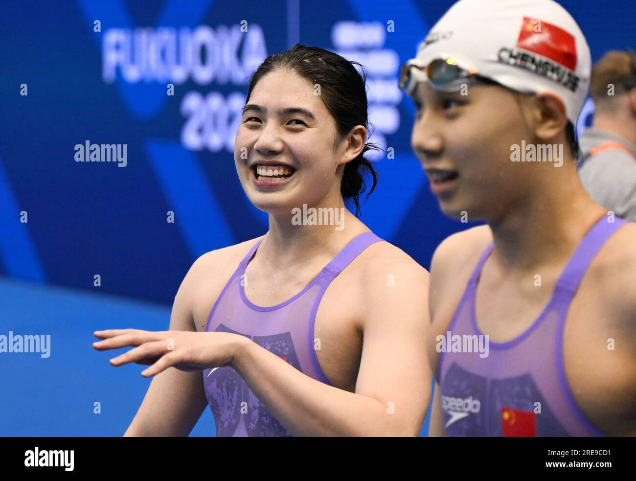 Fukuok, Japan. 26th July, 2023. Zhang Yufei (L) and Cheng Yujie of Team