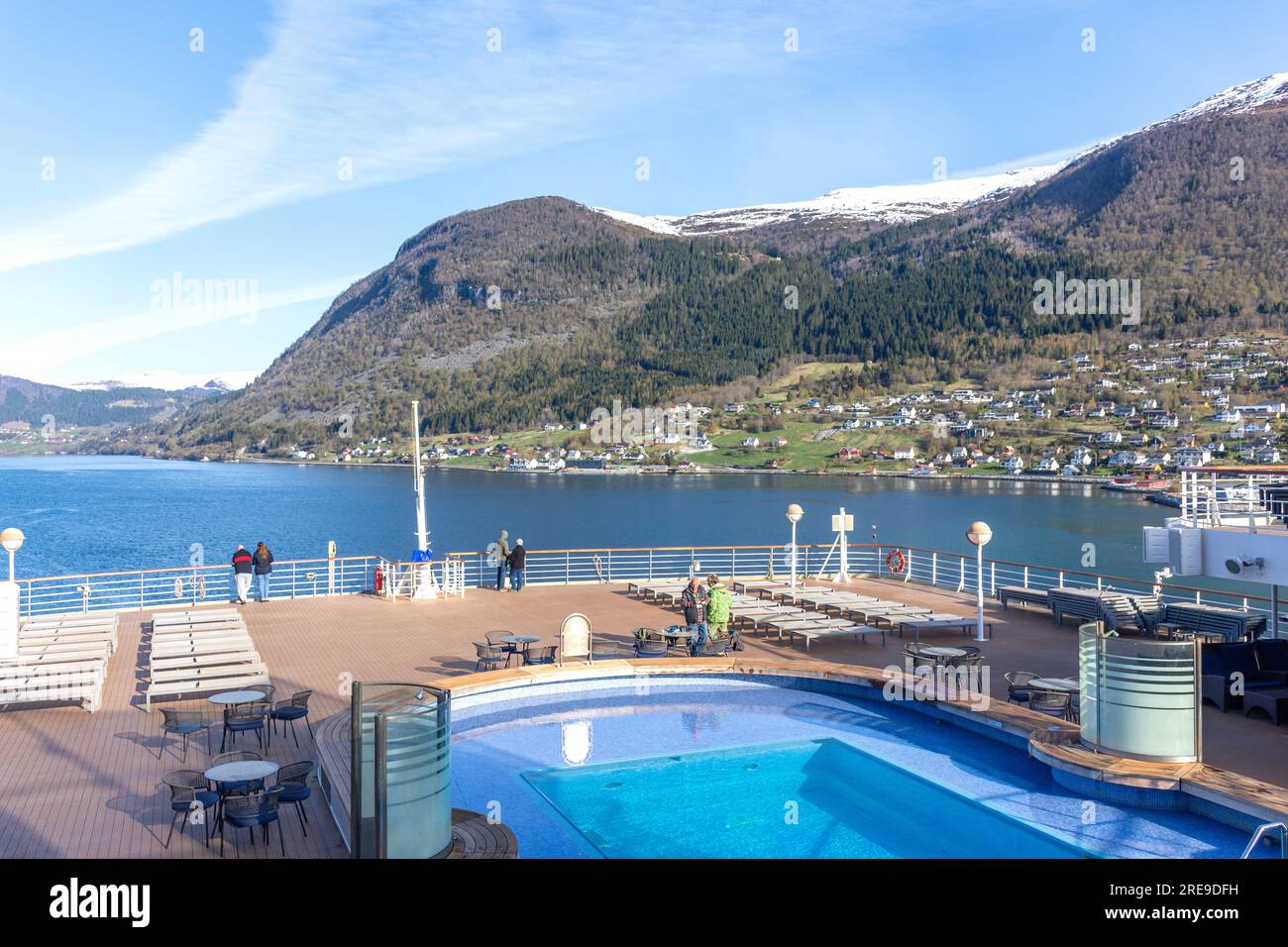 P&O Arcadia Cruise Ship arriving in Nordfjordeid, Vestland County, Norway Stock Photo