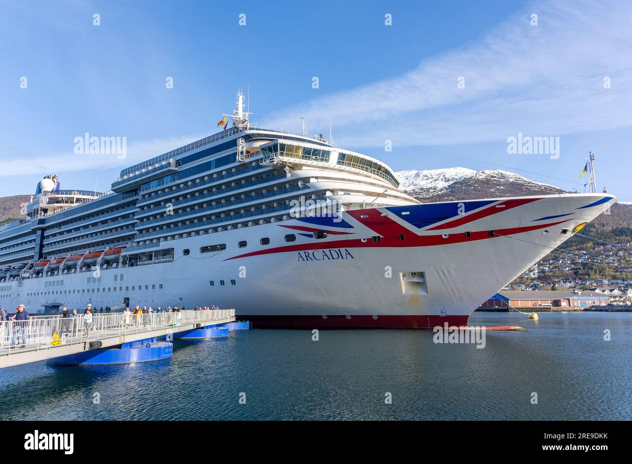 P&O Arcadia Cruise Ship docked in Nordfjordeid, Vestland County, Norway Stock Photo