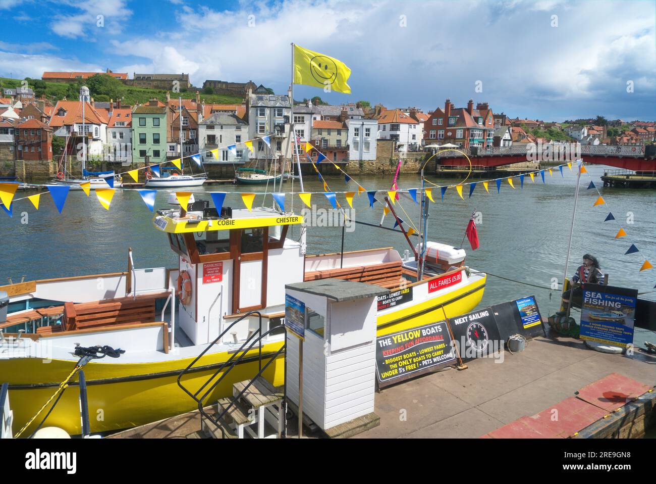 Looking south at Whitby keyside, wharf, harbour, over the river Esk