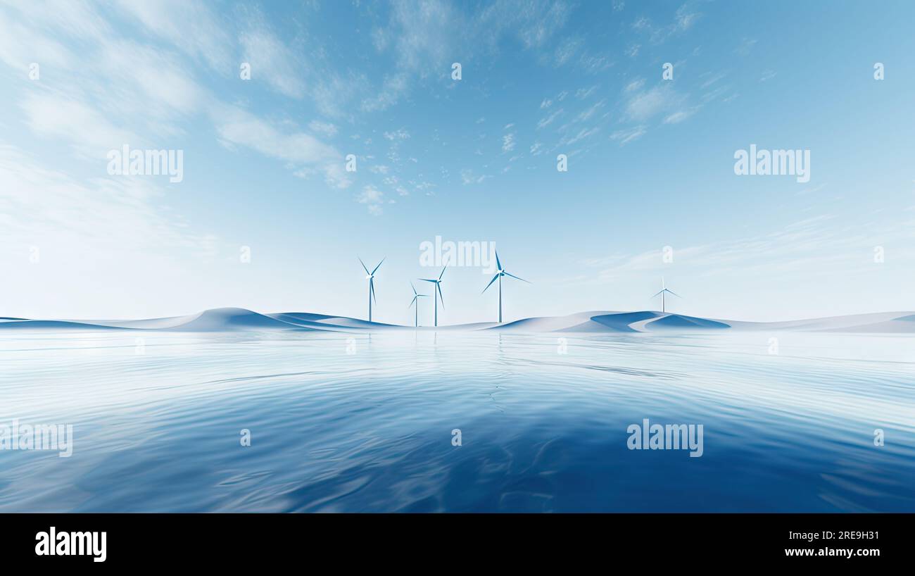 Illustration of wind power concept under blue sky and white clouds ...