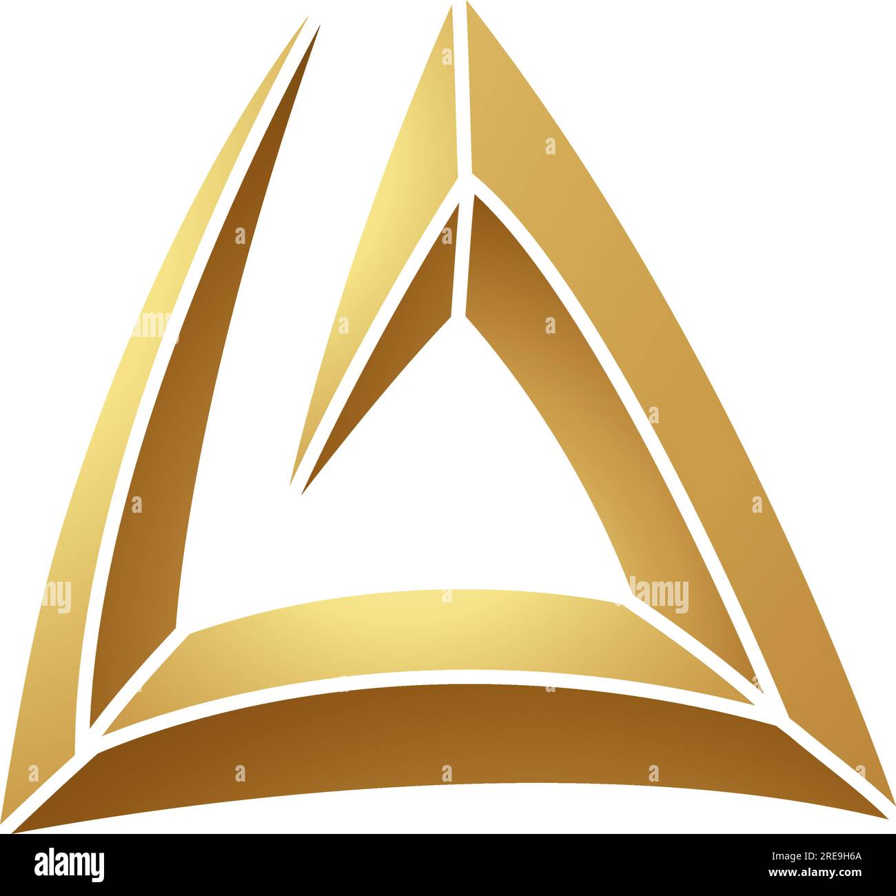 Golden Triangular Spiral Letter A Icon on a White Background Stock Vector