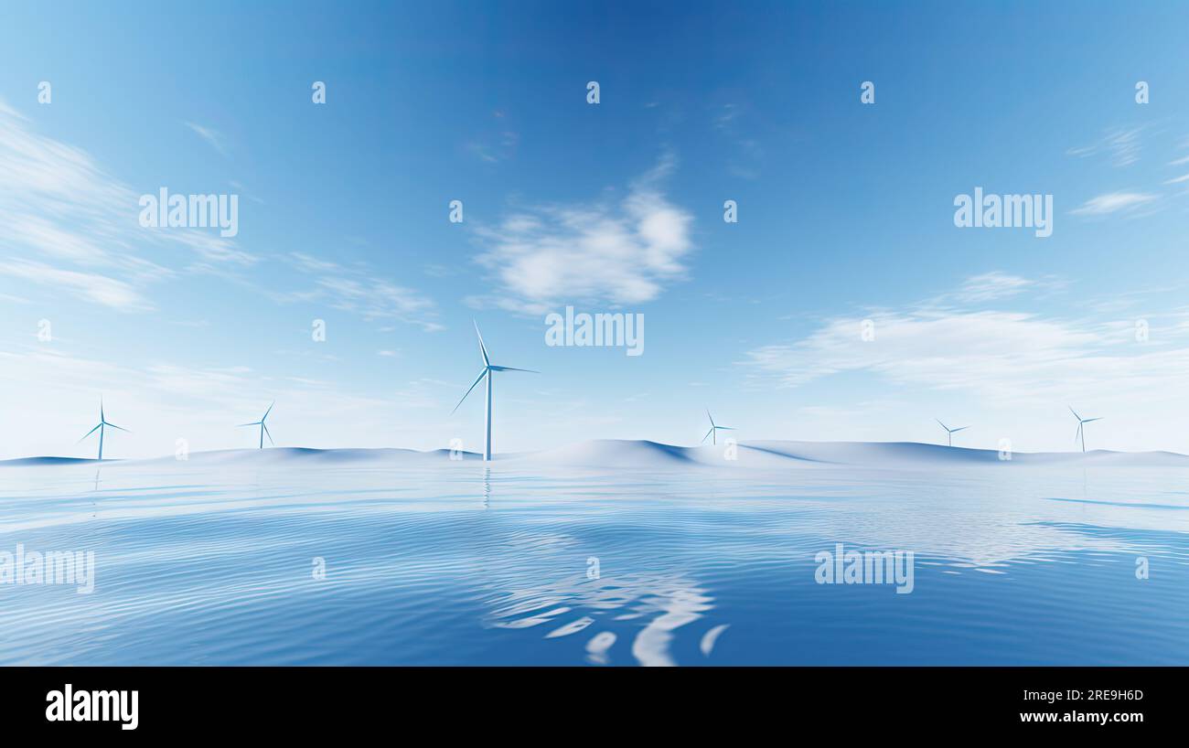Illustration of wind power concept under blue sky and white clouds ...
