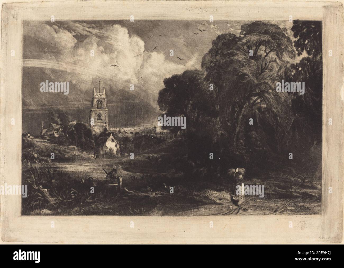 'David Lucas after John Constable, Stoke-by-Neyland, 1830, mezzotint on laid paper [proof], plate: 18.5 x 25.2 cm (7 5/16 x 9 15/16 in.) sheet: 19.3 x 30.6 cm (7 5/8 x 12 1/16 in.), Paul Mellon Fund, 2001.118.27' Stock Photo