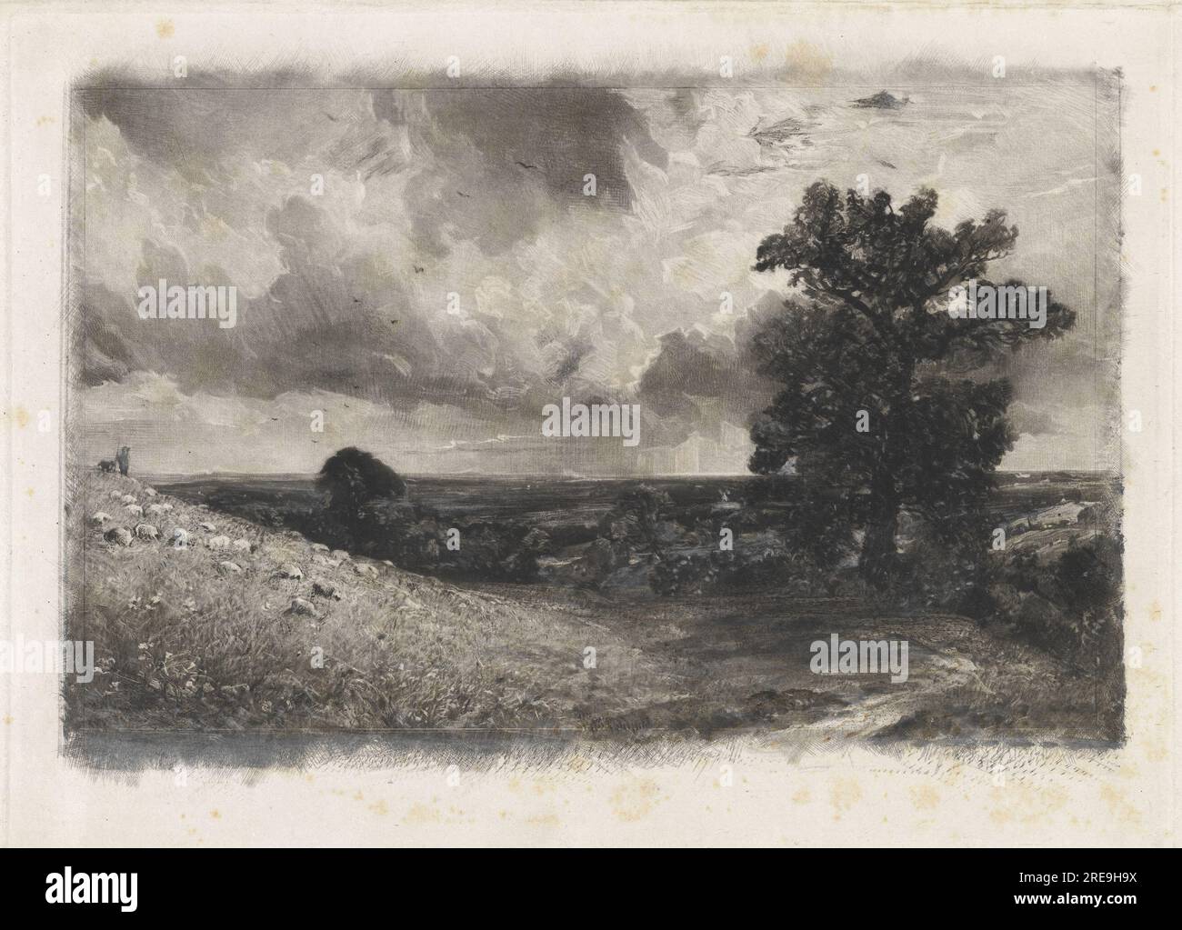 'David Lucas after John Constable, Noon, 1830, mezzotint on laid paper, plate: 18.5 x 25.5 cm (7 5/16 x 10 1/16 in.) sheet: 19.5 x 30.6 cm (7 11/16 x 12 1/16 in.), Paul Mellon Fund, 2001.118.23' Stock Photo