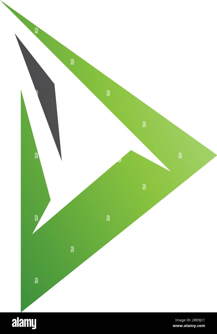 Black and Green Spiky Triangular Letter D Icon on a White Background Stock Vector