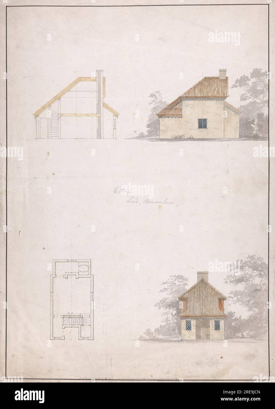 Cottage at Belton House, Lincolnshire: Plan, Section and Elevations by ...