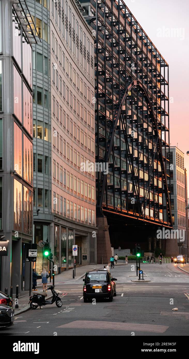 Sunset reflected on buildings in East London, England. Stock Photo