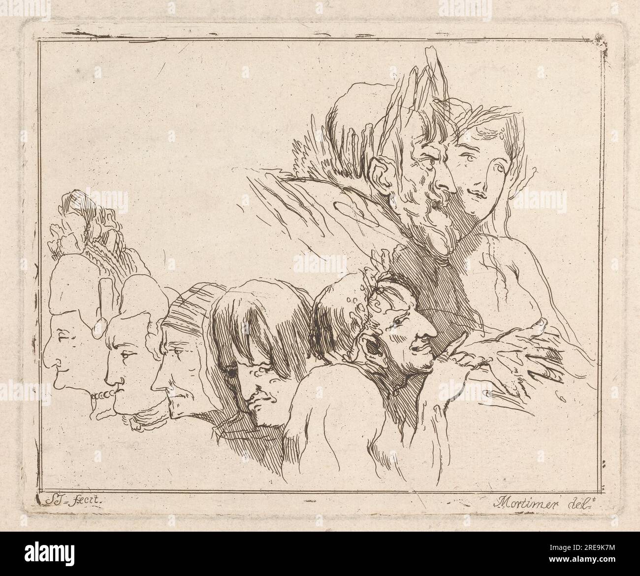 Three etchings laid down on one sheet: Studies of Heads by Samuel ...