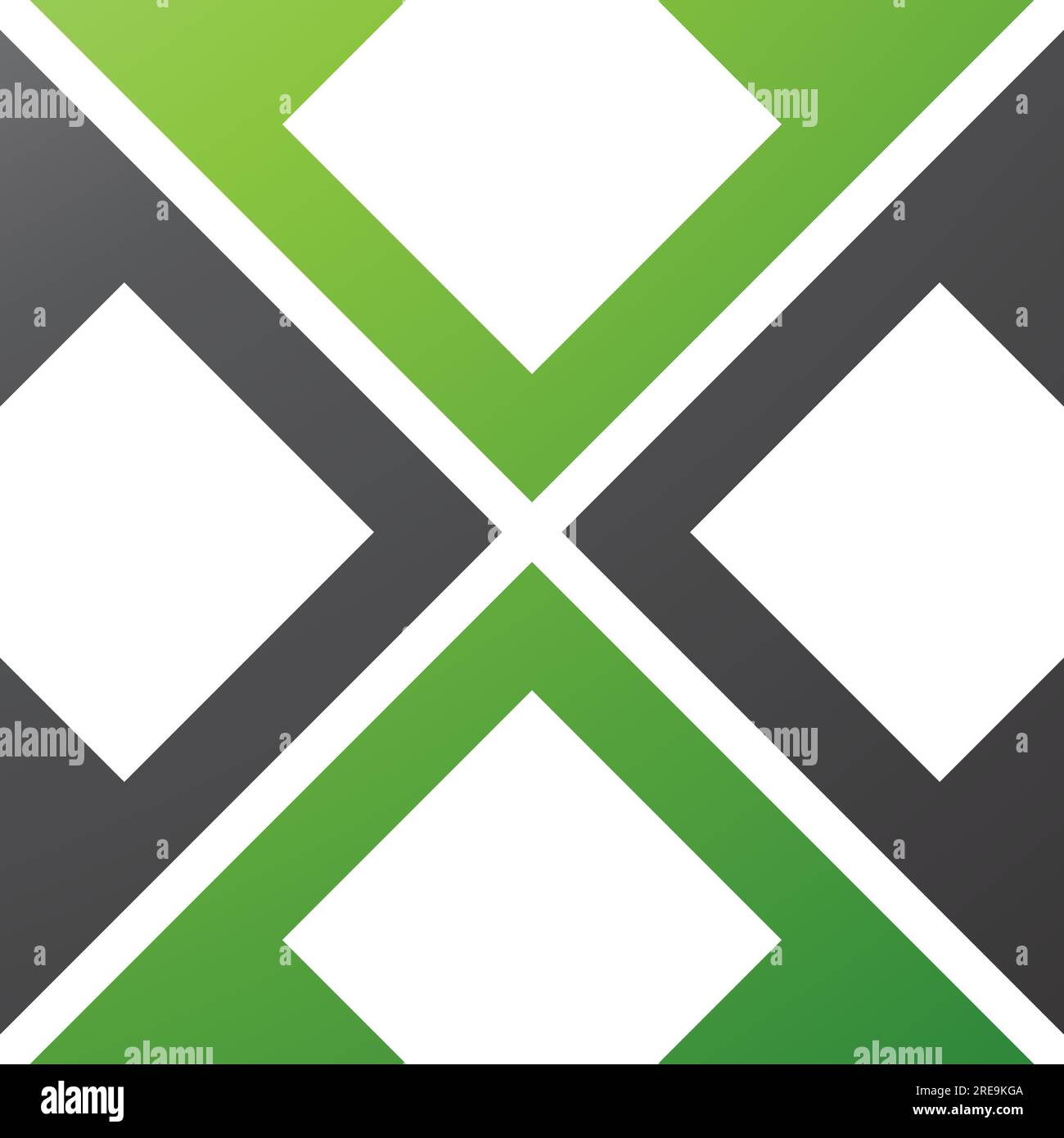 Green and Black Arrow Square Shaped Letter X Icon on a White Background Stock Vector