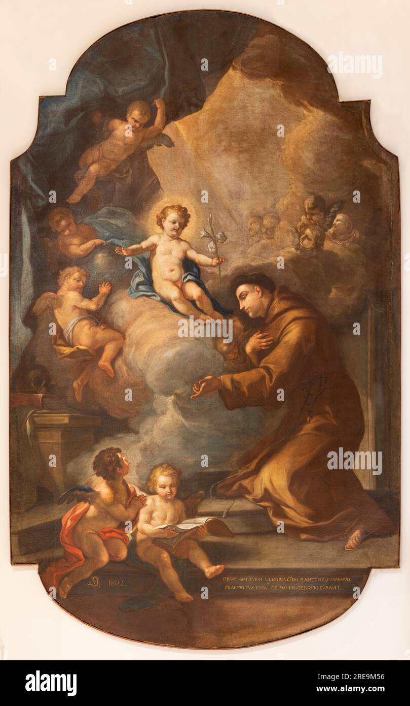 NAPLES, ITALY - APRIL 19, 2023: The painting of Vision of St. Anthony in the church Chiesa di Santa Maria di Piedigrotta by Giacinto Diano (1802). Stock Photo