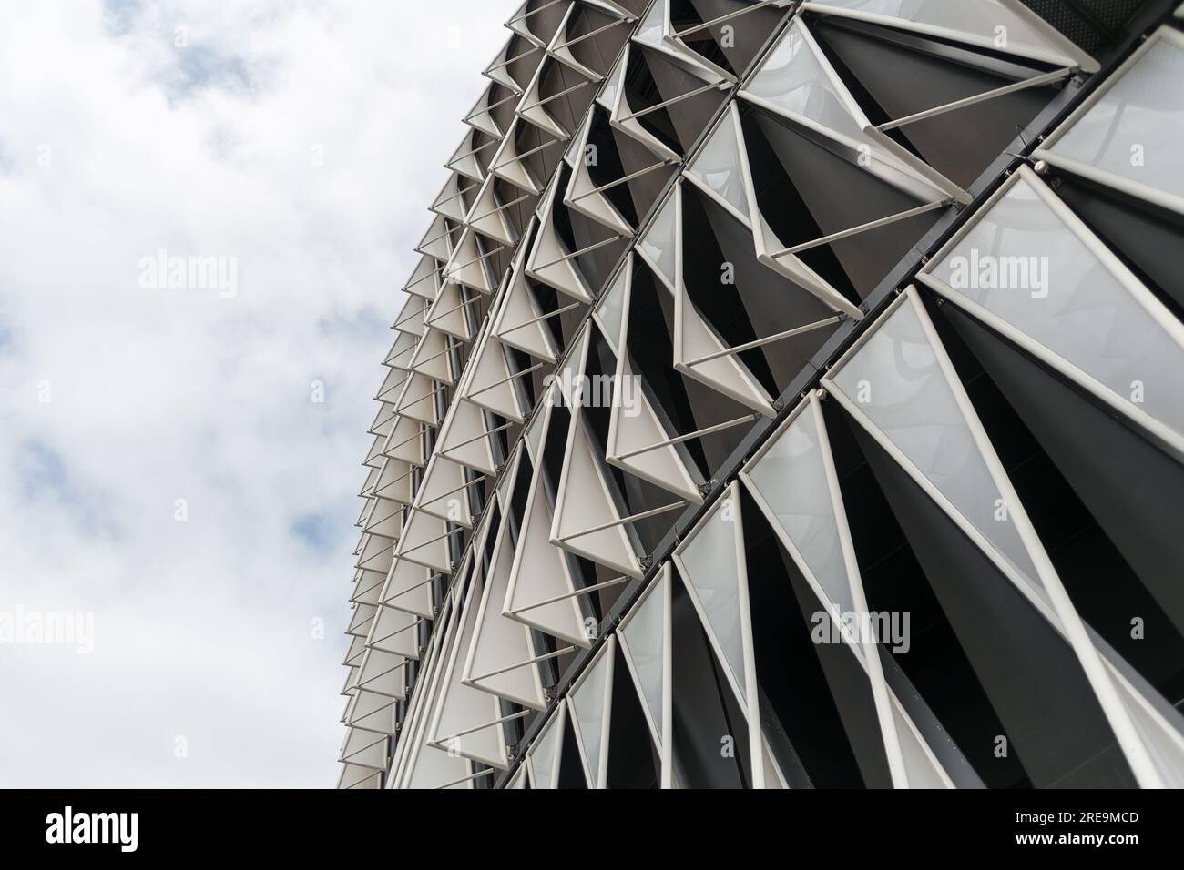 View at the facade details on exterior at the San Mamés soccer stadium, the iconic Athletic Club Bilbao stadium, modern piece of architecture on Bilba Stock Photo