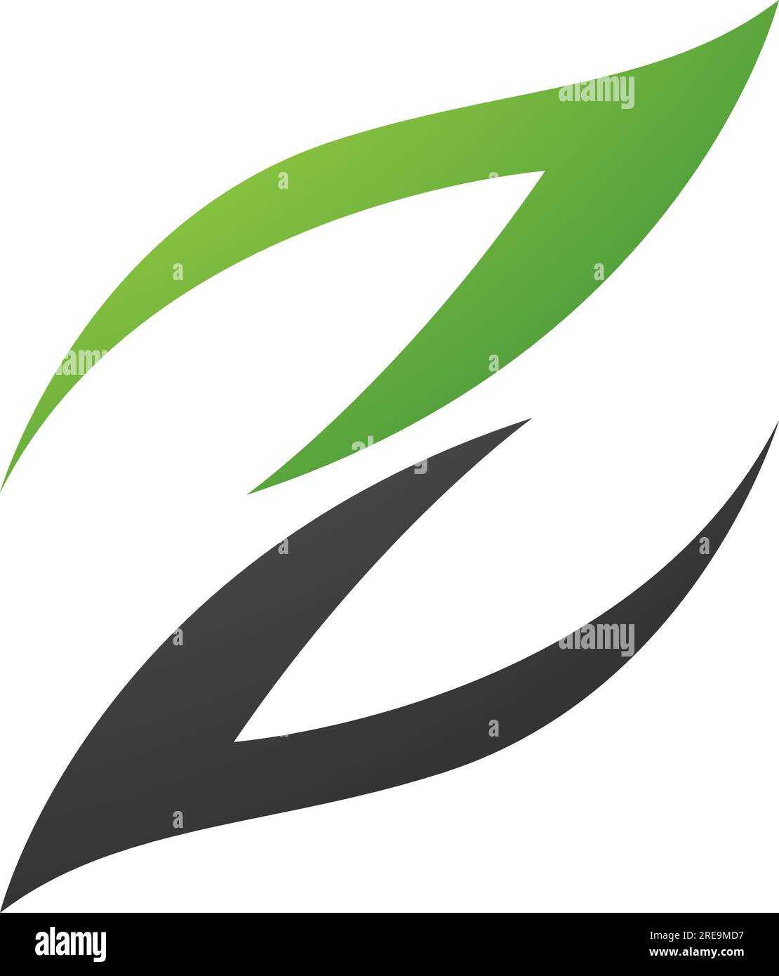 Green and Black Fire Shaped Letter Z Icon on a White Background Stock Vector