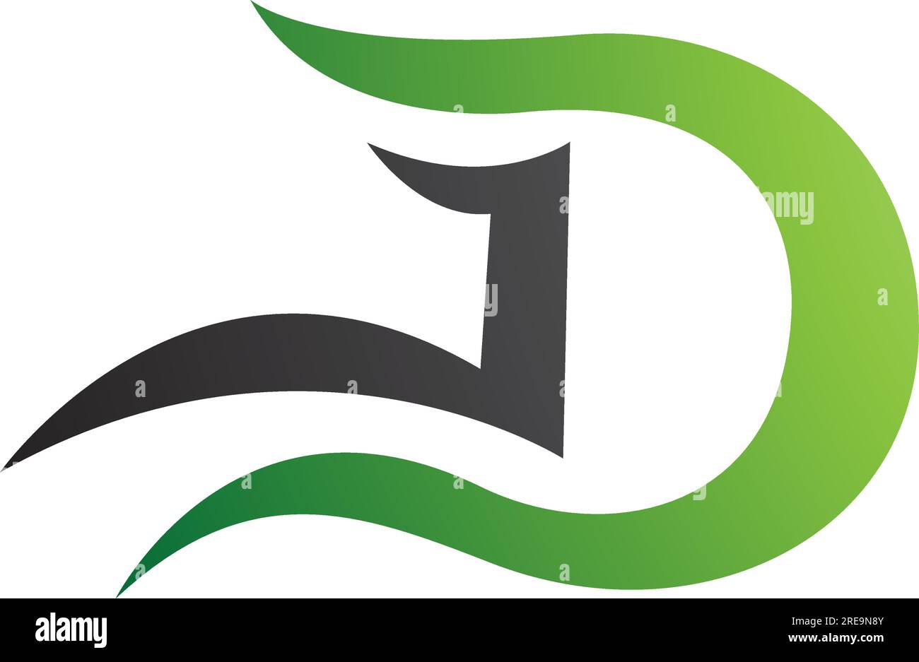 Green and Black Letter D Icon with Wavy Curves on a White Background ...