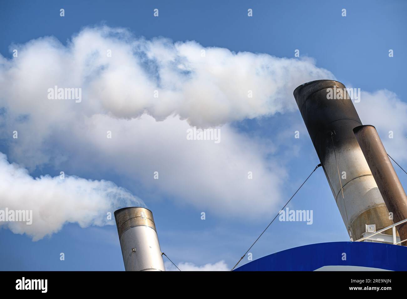 Exhaust emissions coming from a ship's funnel Stock Photo Alamy