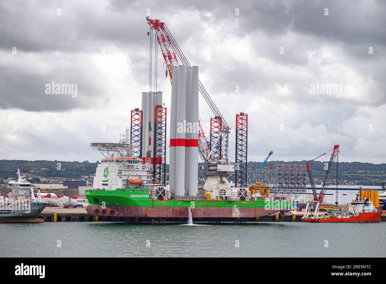 Innovation is a dynamically positioned, Offshore Heavy Lift Jack-Up Vessel. Stock Photo
