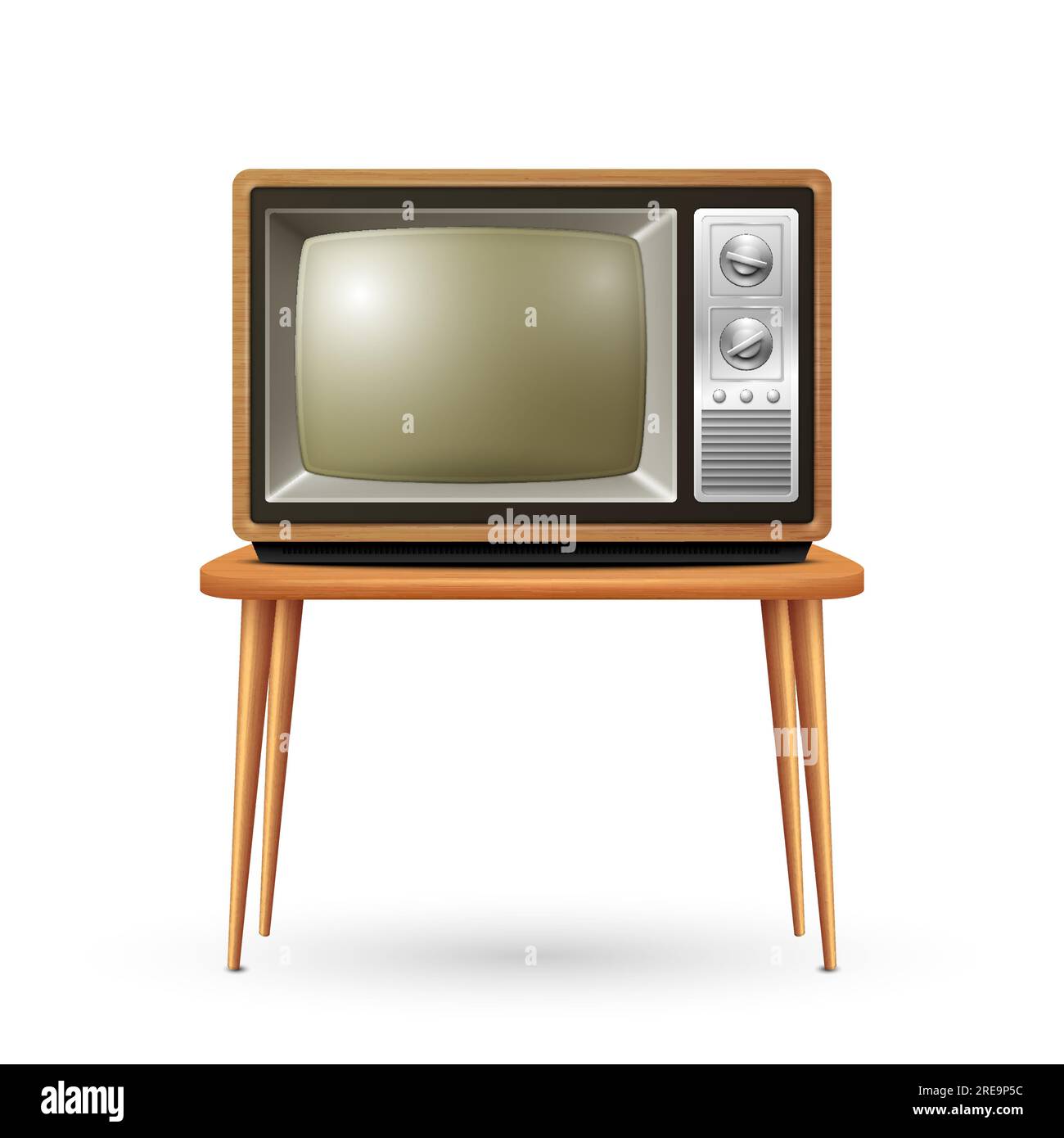 Vector 3d Realistic Retro TV Receiver Isolated on White Background. Home Interior Design Concept. Vintage TV Set, Television, Front View Stock Vector