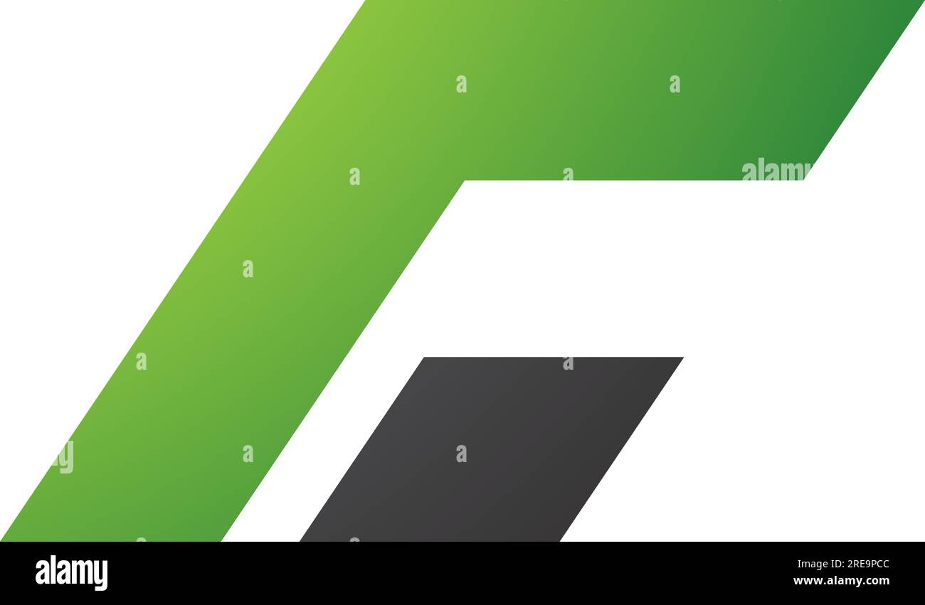 Green and Black Rectangular Italic Letter C Icon on a White Background Stock Vector