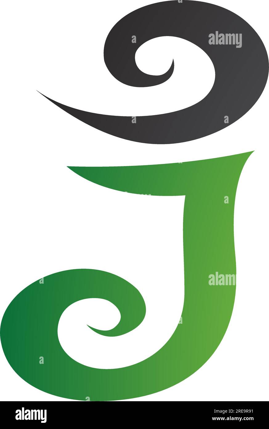 Green and Black Swirl Shaped Letter J Icon on a White Background Stock ...