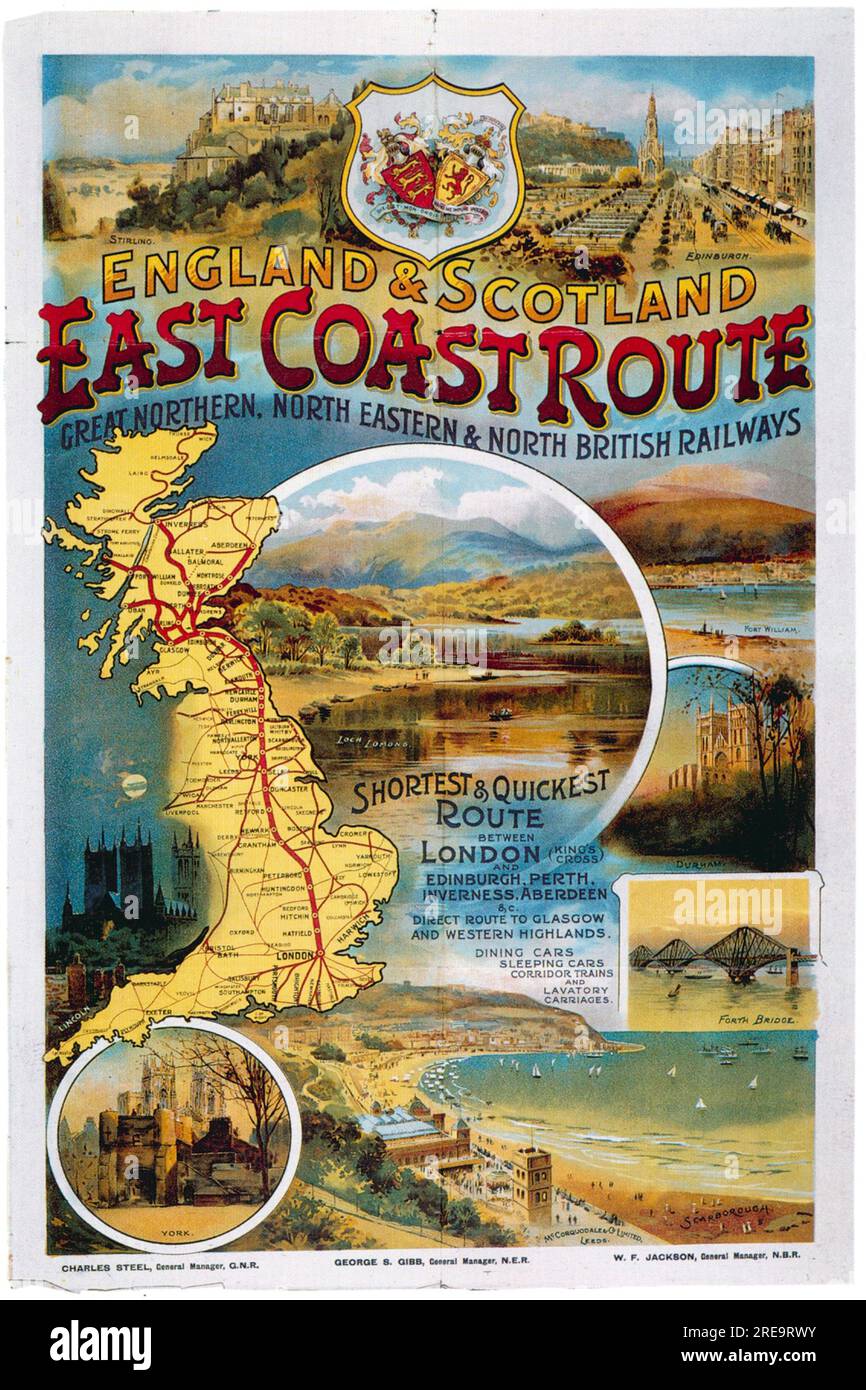 vintage reproduction railway travel posters Stock Photo