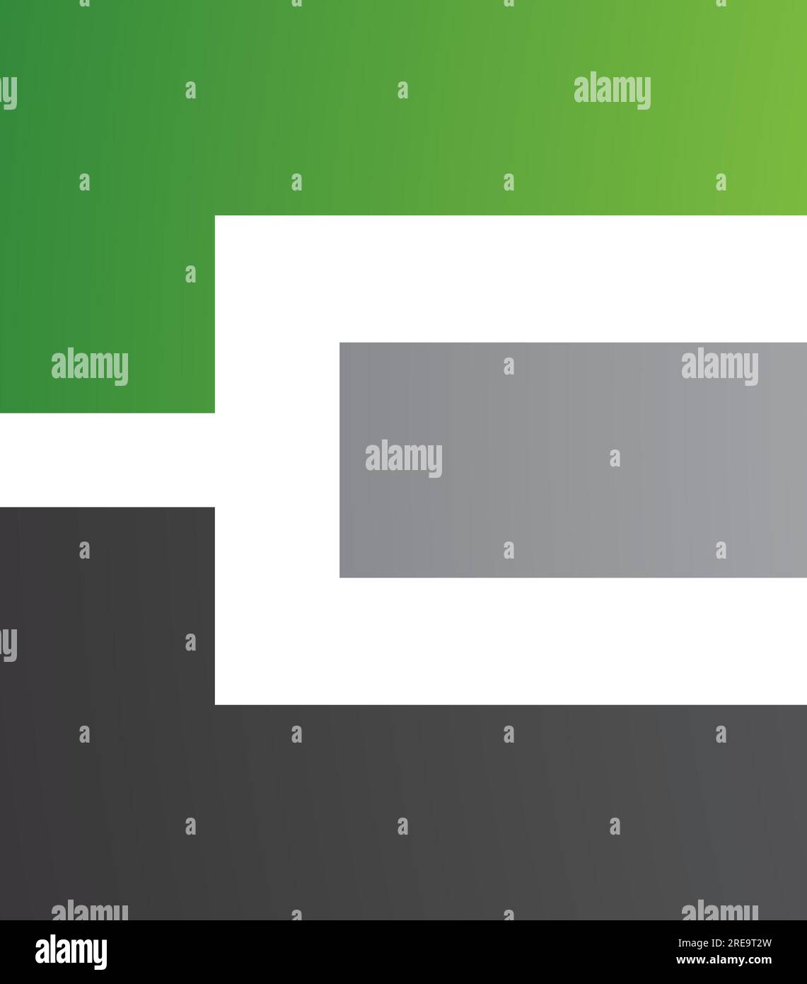 Green Black and Grey Rectangular Letter E Icon on a White Background Stock Vector