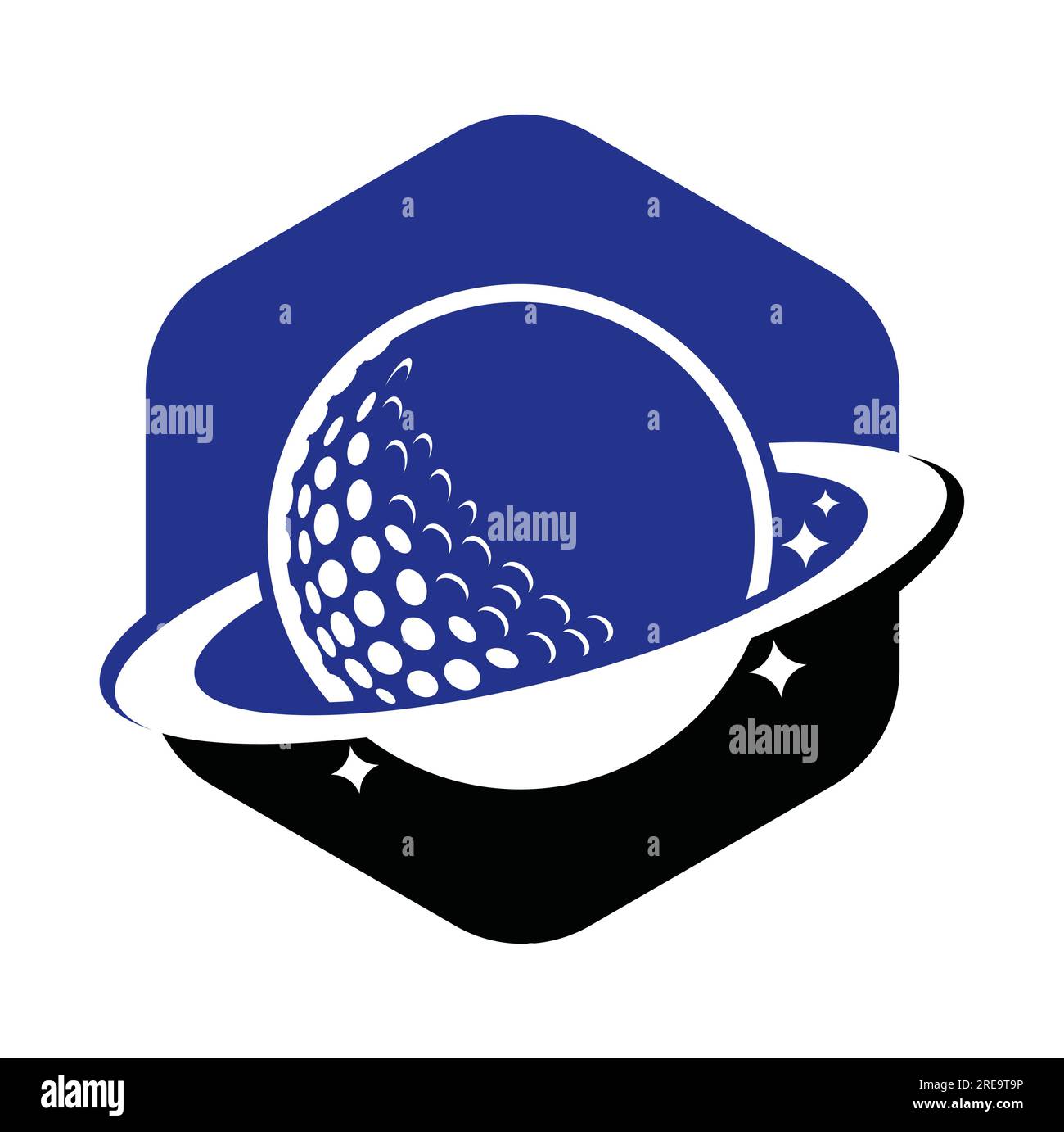 Planet golf and cloud shape vector logo design. Golf ball and planet vector logo design template. Stock Vector