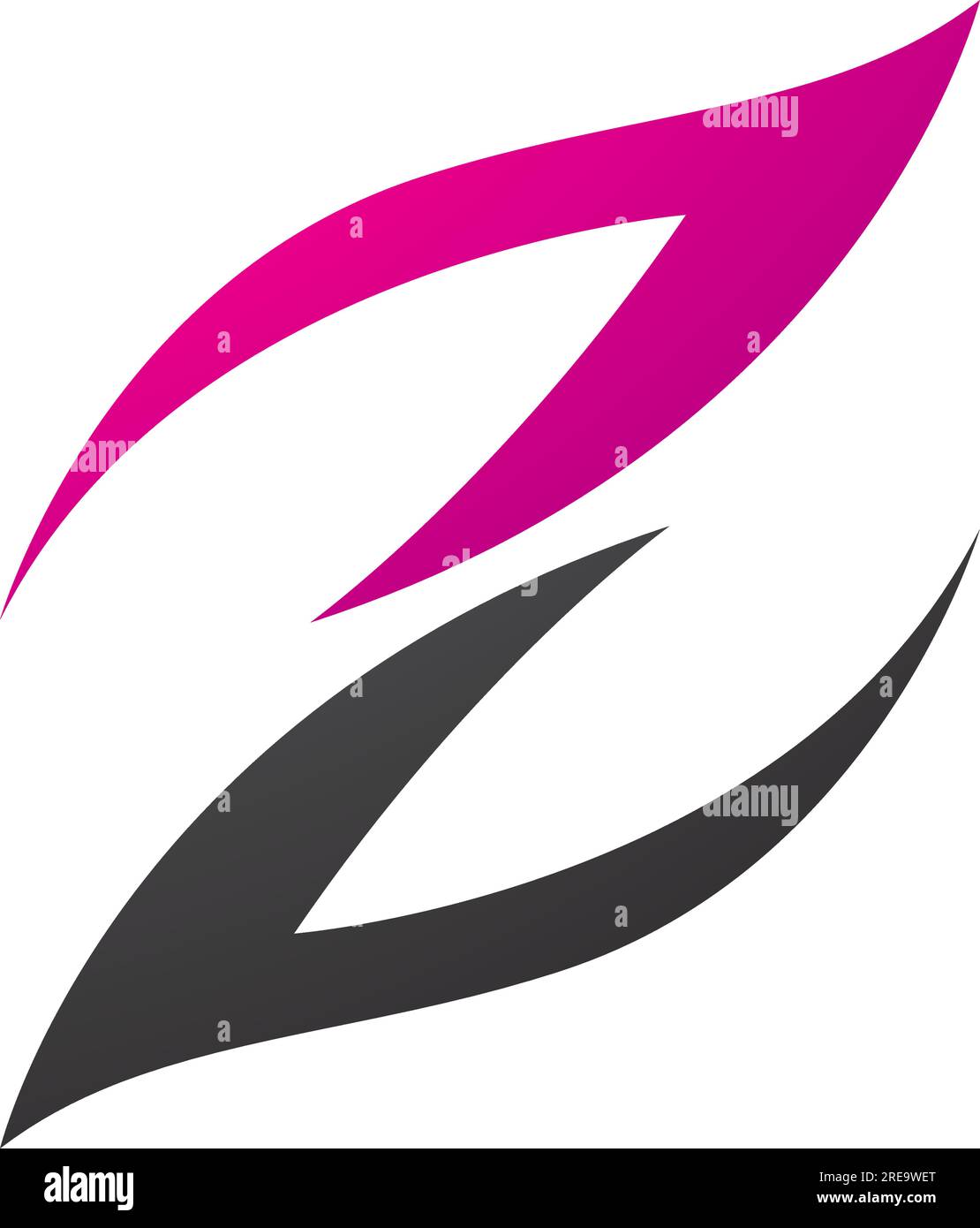 Magenta and Black Fire Shaped Letter Z Icon on a White Background Stock Vector