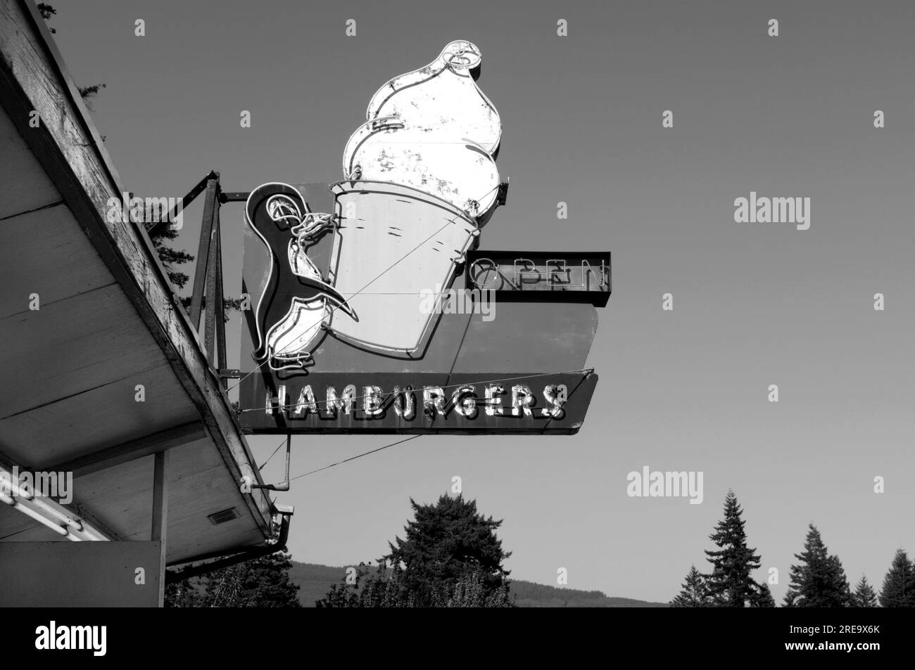 Classic roadside food sign near Coos Bay, OR Stock Photo