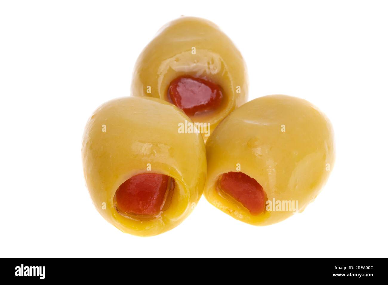 olives stuffed with pepper isolated on white background Stock Photo