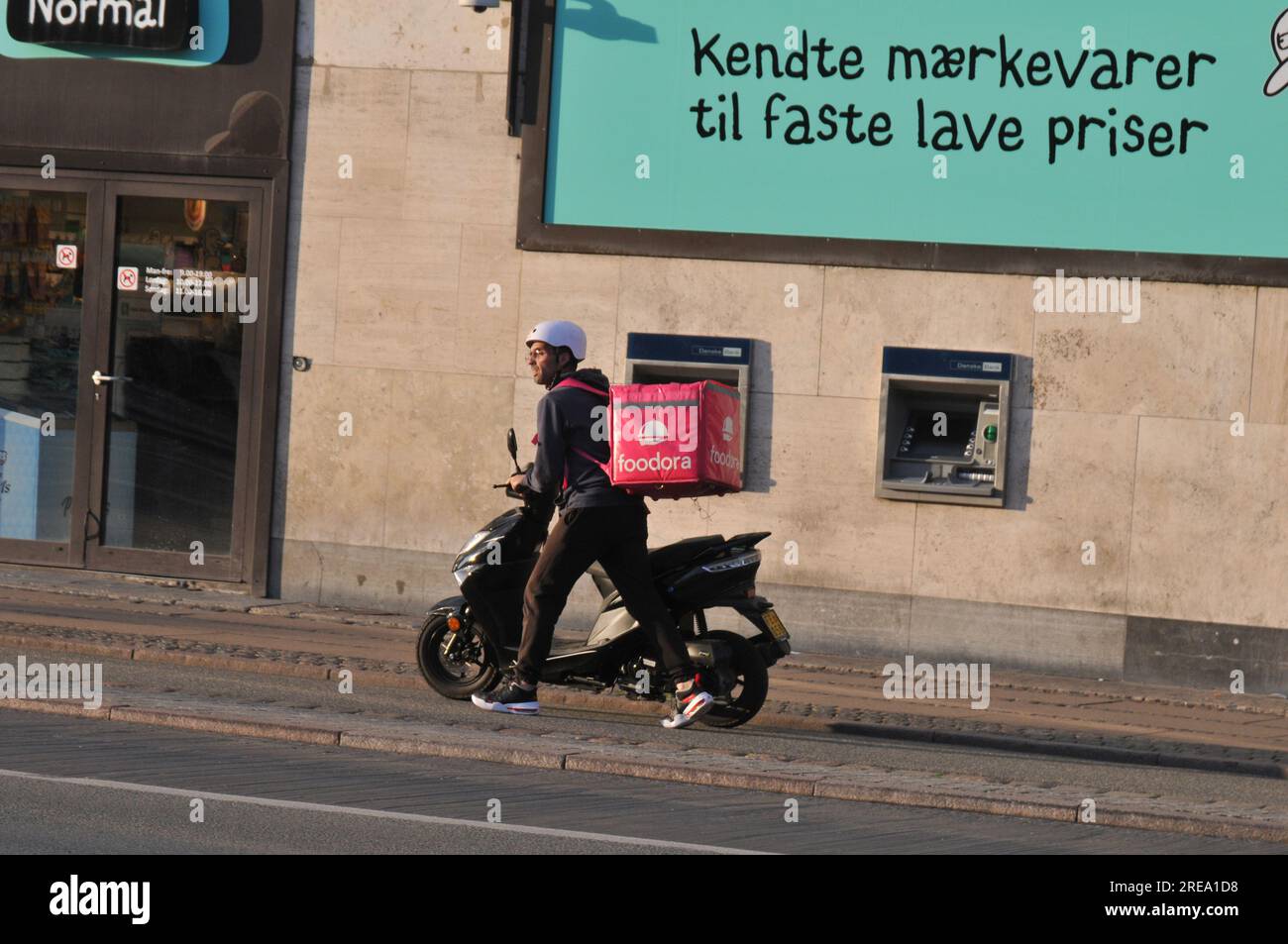 25 July 2023/Foodora food deliverly motor biker person in danish