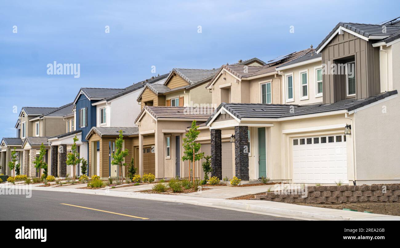 Row of newly built homes in Northern California Stock Photo