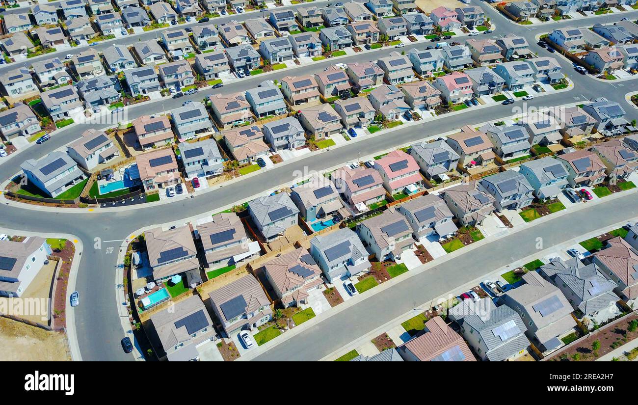 Aerial View of homes with Solar Panels in California Stock Photo Alamy