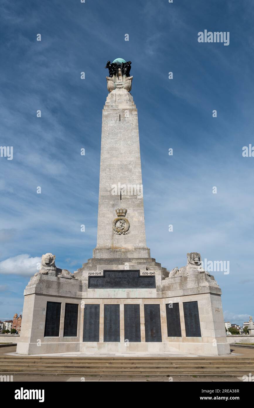 Southsea or Portsmouth Naval Memorial on Clarence Esplanade in Portsmouth, England. Commemorating sailors lost in WW1 and WW2. July 2023 Stock Photo