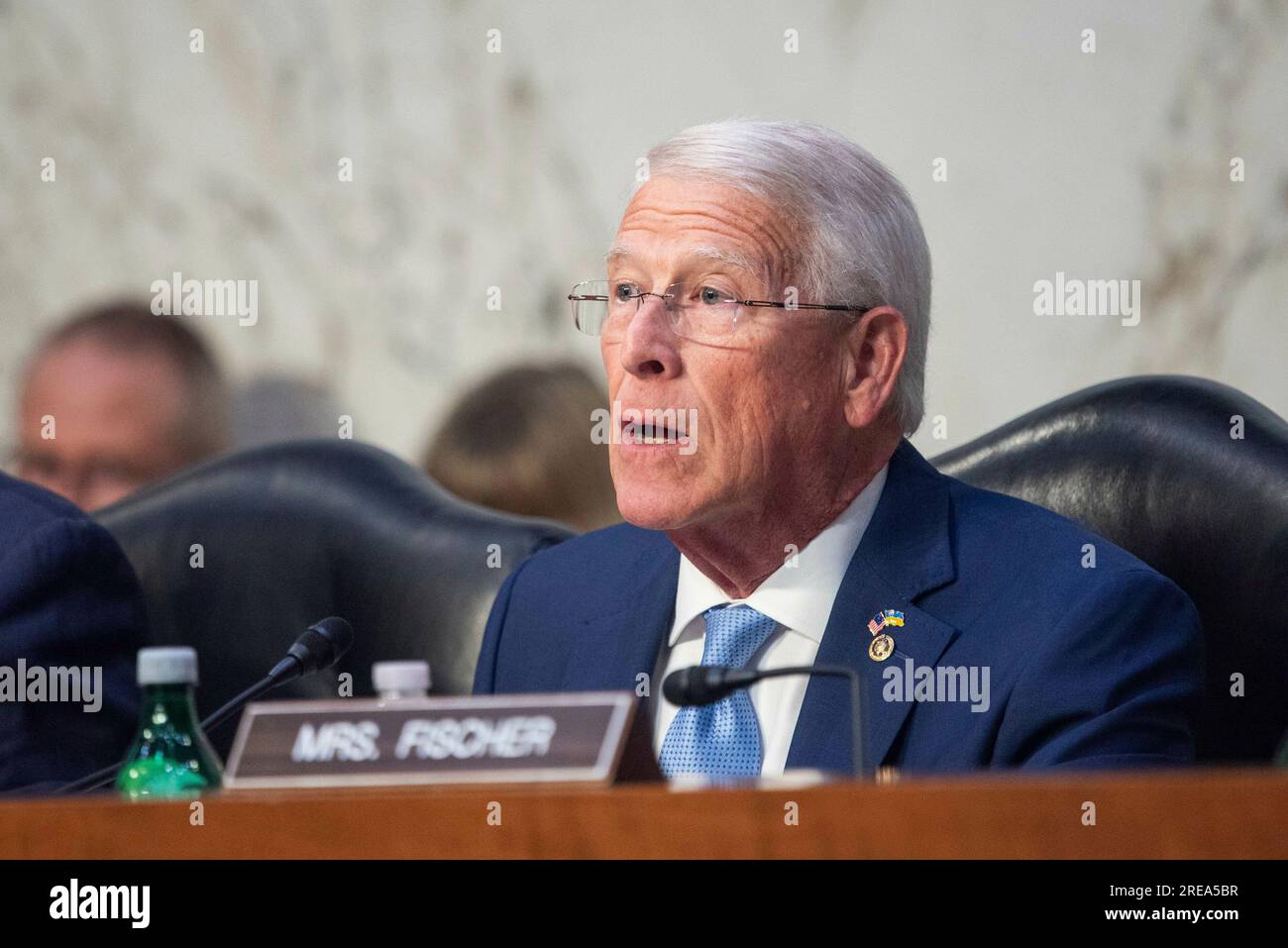 Washington, Vereinigte Staaten. 26th July, 2023. United States Senator Roger Wicker (Republican of Mississippi), Ranking Member, US Senate Committee on Armed Services speaks at a Senate Armed Services Hearing to examine the nominations of Lieutenant General Gregory M. Guillot, USAF, to be general and Commander, United States Northern Command/Commander, North American Aerospace Defense Command, and Lieutenant General Stephen N. Whiting, USSF, to be general and Commander, United States Space Command, both of the Department of Defense. Credit: Annabelle Gordon/CNP/dpa/Alamy Live News Stock Photo