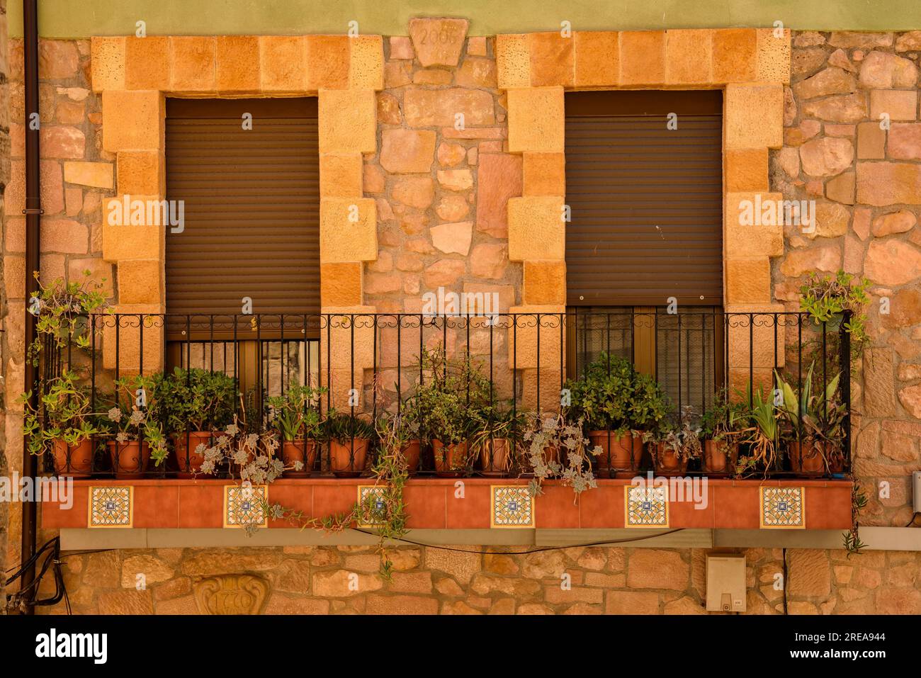 Details of the village of Bovera on a spring morning (Les Garrigues, Lleida, Catalonia, Spain) ESP: Detalles del pueblo de Bovera (Lérida, España) Stock Photo