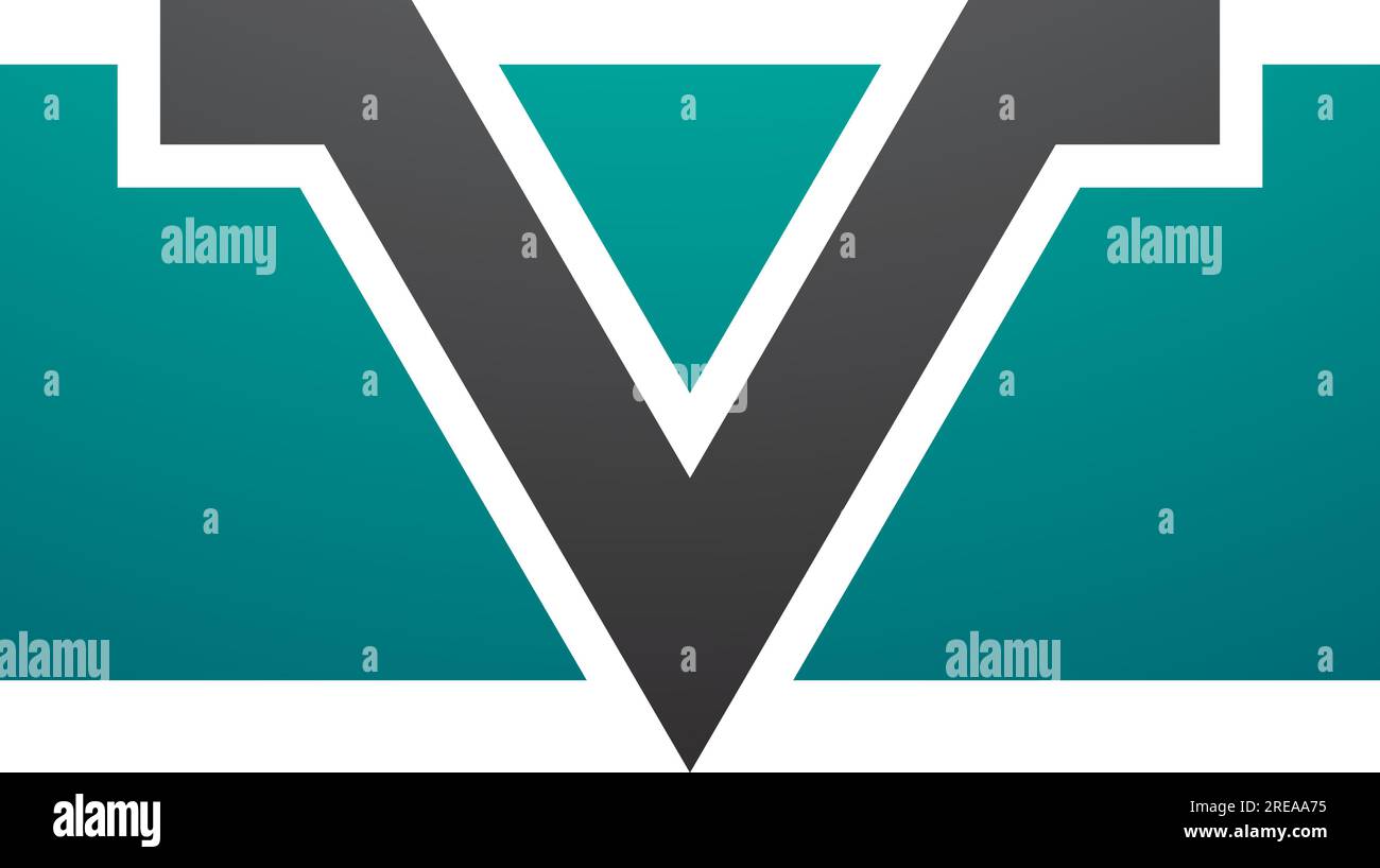 Persian Green and Black Rectangle Shaped Letter V Icon on a White Background Stock Vector