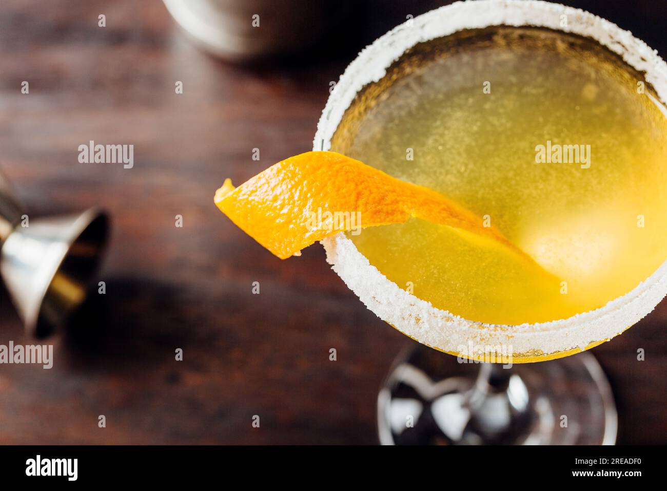 Yellow Sidecar Cocktail alcoholic brandy, triple sec liqueur and fresh ...