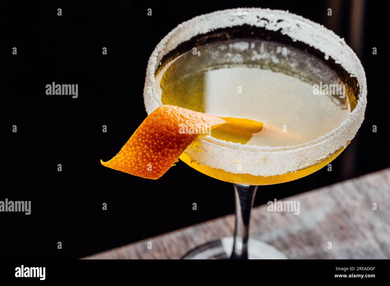 Yellow Sidecar Cocktail alcoholic brandy, triple sec liqueur and fresh
