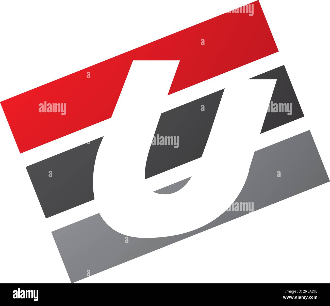 Red and Black Rectangular Shaped Letter U Icon on a White Background Stock Vector