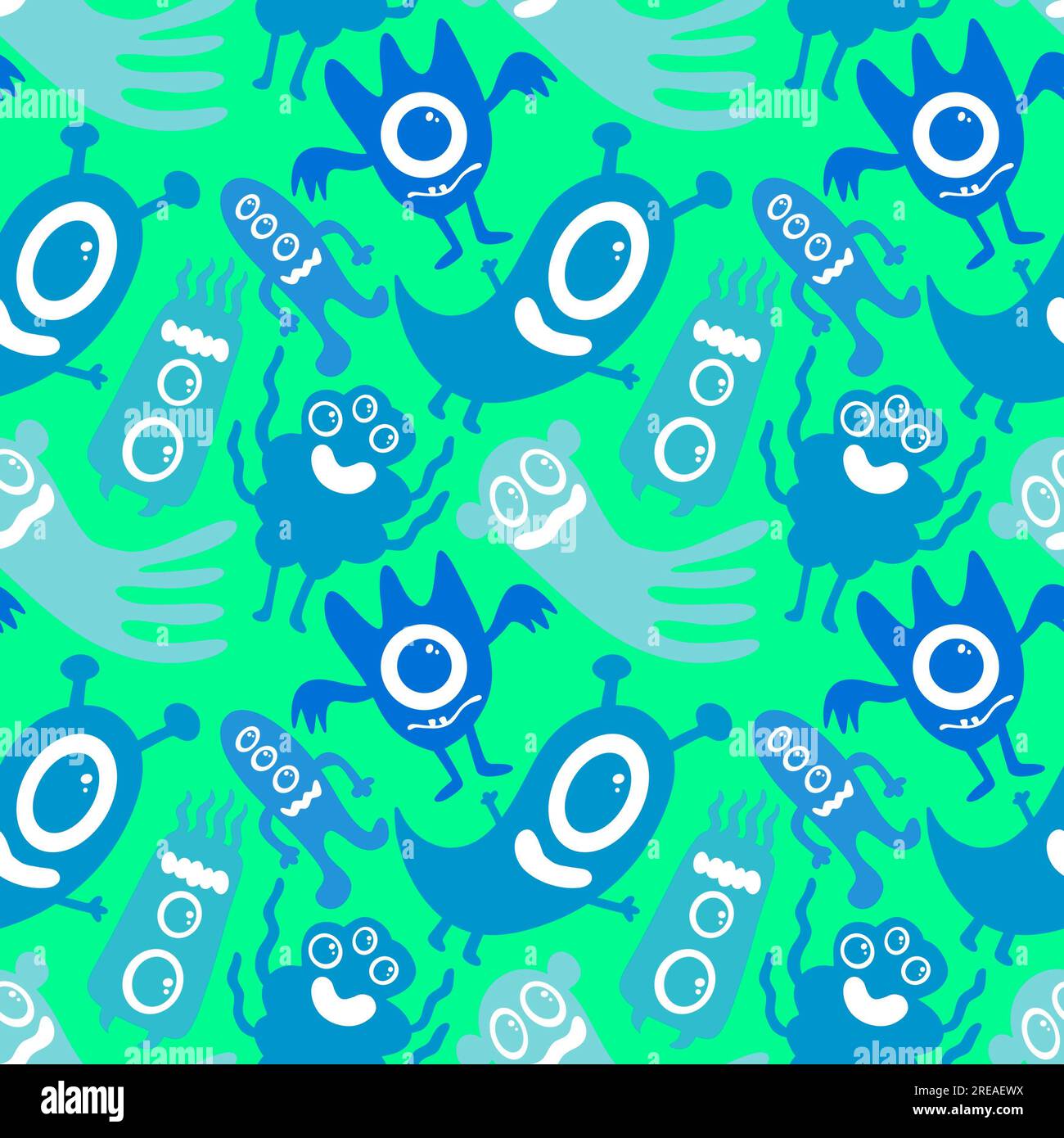 Halloween cartoon monsters seamless aliens pattern for wrapping paper